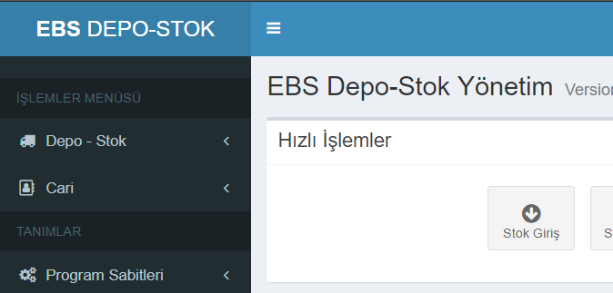 web tabanli online stok takip programı depo tanımlama menusu