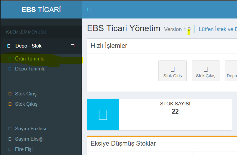 web tabanlı stok takip programı ürün tanımlama menu-1